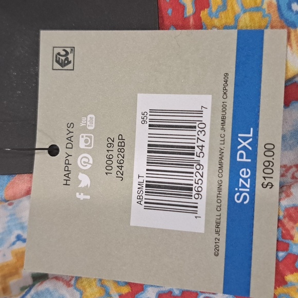 John Mark Abstract Print Collar Neck 3/4 Sleeve Hi-Low Hem Button Front Top - Picture 6 of 8